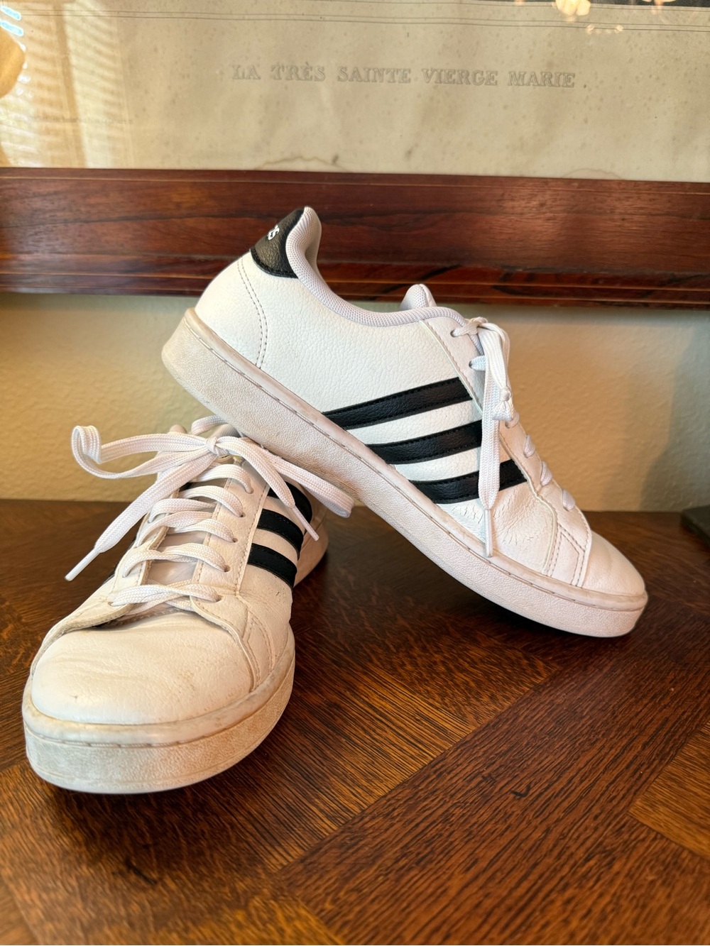 adidas White Sneakers with Black Stripes